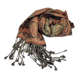 Talbots Paisley Fringe Scarf in Rust and Olive